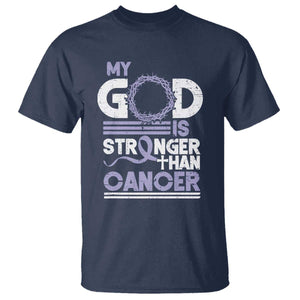 All Cancer Awareness T Shirt My God Is Stronger Than Cancer Lavender Ribbon TS11 Navy Print Your Wear