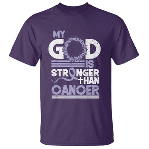 All Cancer Awareness T Shirt My God Is Stronger Than Cancer Lavender Ribbon TS11 Purple Print Your Wear