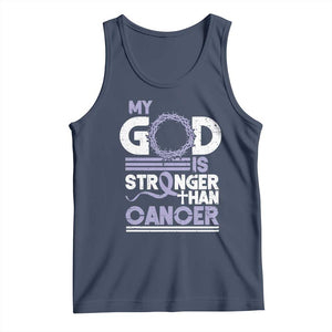 All Cancer Awareness Tank Top My God Is Stronger Than Cancer Lavender Ribbon TS11 Navy Print Your Wear
