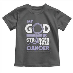 All Cancer Awareness Toddler T Shirt My God Is Stronger Than Cancer Lavender Ribbon TS11 Dark Heather Print Your Wear