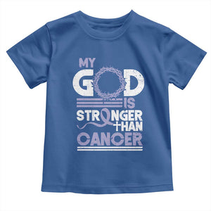 All Cancer Awareness Toddler T Shirt My God Is Stronger Than Cancer Lavender Ribbon TS11 Royal Blue Print Your Wear