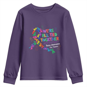 All Cancer Awareness Youth Sweatshirt We're All Tied Together Raise Awareness For Cancer Ribbons TS11 Purple Print Your Wear