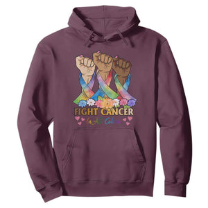 Funny All Cancer Awareness Hoodie Fight Cancer In All Colors Colorful Ribbon TS11 Maroon Print Your Wear