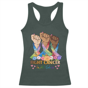 Funny All Cancer Awareness Racerback Tank Top Fight Cancer In All Colors Colorful Ribbon TS11 Dark Forest Green Print Your Wear