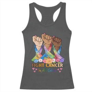 Funny All Cancer Awareness Racerback Tank Top Fight Cancer In All Colors Colorful Ribbon TS11 Dark Heather Print Your Wear