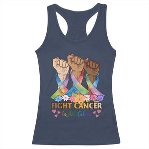 Funny All Cancer Awareness Racerback Tank Top Fight Cancer In All Colors Colorful Ribbon TS11 Navy Print Your Wear