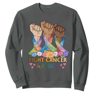 Funny All Cancer Awareness Sweatshirt Fight Cancer In All Colors Colorful Ribbon TS11 Dark Heather Print Your Wear