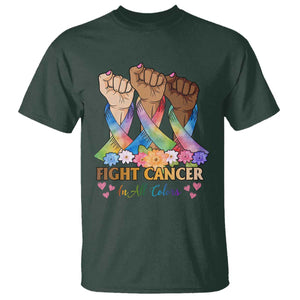 Funny All Cancer Awareness T Shirt Fight Cancer In All Colors Colorful Ribbon TS11 Dark Forest Green Print Your Wear