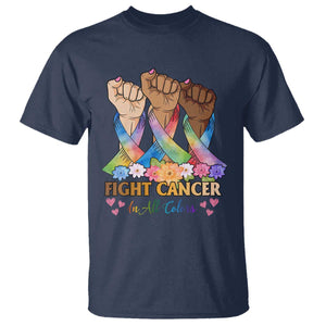 Funny All Cancer Awareness T Shirt Fight Cancer In All Colors Colorful Ribbon TS11 Navy Print Your Wear