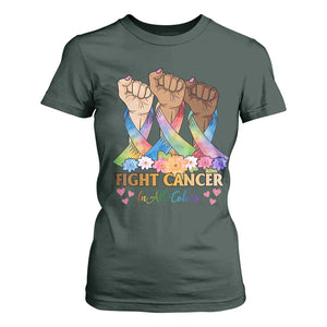 Funny All Cancer Awareness T Shirt For Women Fight Cancer In All Colors Colorful Ribbon TS11 Dark Forest Green Print Your Wear
