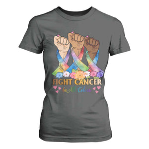 Funny All Cancer Awareness T Shirt For Women Fight Cancer In All Colors Colorful Ribbon TS11 Dark Heather Print Your Wear