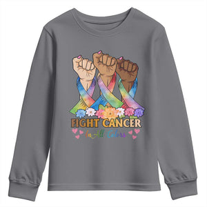 Funny All Cancer Awareness Youth Sweatshirt Fight Cancer In All Colors Colorful Ribbon TS11 Charcoal Print Your Wear