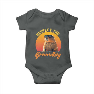 Funny Groundhog Day Baby Onesie Respect The Groundhog Woodchuck TS11 Dark Heather Print Your Wear