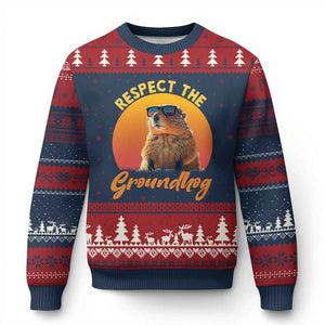 Funny Groundhog Day Ugly Christmas Sweater Respect The Groundhog Woodchuck TS11 Navy Red Print Your Wear
