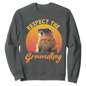 Funny Groundhog Day Sweatshirt Respect The Groundhog Woodchuck TS11 Dark Heather Print Your Wear