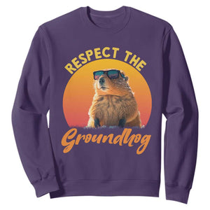 Funny Groundhog Day Sweatshirt Respect The Groundhog Woodchuck TS11 Purple Print Your Wear