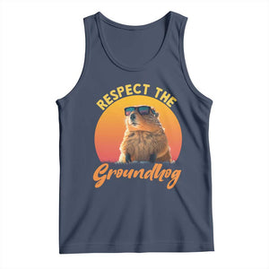 Funny Groundhog Day Tank Top Respect The Groundhog Woodchuck TS11 Navy Print Your Wear