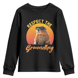 Funny Groundhog Day Youth Sweatshirt Respect The Groundhog Woodchuck TS11 Black Print Your Wear