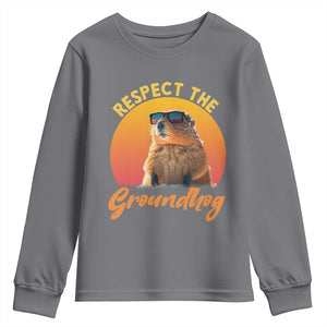 Funny Groundhog Day Youth Sweatshirt Respect The Groundhog Woodchuck TS11 Charcoal Print Your Wear