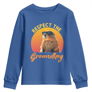 Funny Groundhog Day Youth Sweatshirt Respect The Groundhog Woodchuck TS11 Royal Blue Print Your Wear