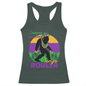 Funny Bigfoot Mardi Gras Racerback Tank Top Laissez Les Bons Temps Rouler Bald Cypress TS11 Dark Forest Green Print Your Wear