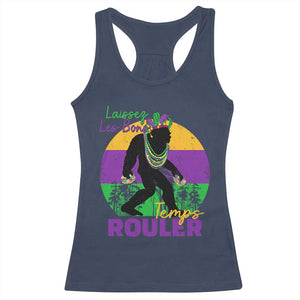 Funny Bigfoot Mardi Gras Racerback Tank Top Laissez Les Bons Temps Rouler Bald Cypress TS11 Navy Print Your Wear