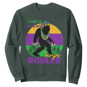 Funny Bigfoot Mardi Gras Sweatshirt Laissez Les Bons Temps Rouler Bald Cypress TS11 Dark Forest Green Print Your Wear