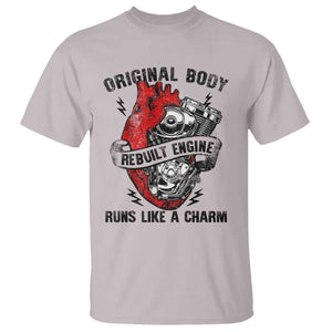 Funny Heart Surgery T Shirt Original Body Rebuilt Engine Runs Like A Charm Mechanical Heart TS11 Ice Gray Print Your Wear