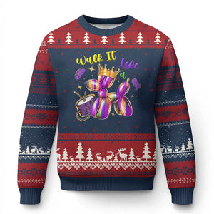 Funny Mardi Gras Ugly Christmas Sweater Walk It Like A Dog Balloon New Orleans TS11 Navy Red Print Your Wear