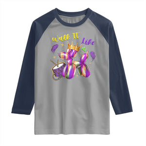 Funny Mardi Gras Raglan Shirt Walk It Like A Dog Balloon New Orleans TS11 Sport Gray Navy Print Your Wear