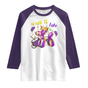 Funny Mardi Gras Raglan Shirt Walk It Like A Dog Balloon New Orleans TS11 White Purple Print Your Wear