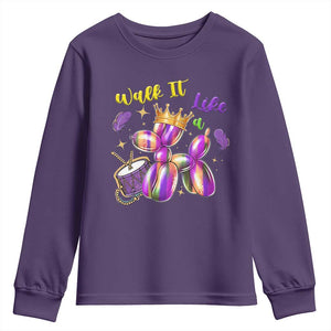 Funny Mardi Gras Youth Sweatshirt Walk It Like A Dog Balloon New Orleans TS11 Purple Print Your Wear