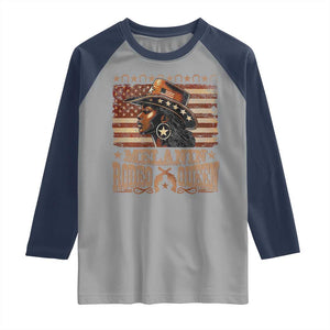 Melanin Rodeo Queen Raglan Shirt Black Cowgirl Vintage American Flag TS11 Sport Gray Navy Print Your Wear