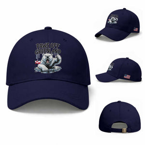 Paws Off Greenland Baseball Cap Resist Polar Bear Political Satire TS11 Baseball Cap Universal Fit Dark Blue Print Your Wear