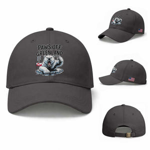 Paws Off Greenland Baseball Cap Resist Polar Bear Political Satire TS11 Baseball Cap Universal Fit Dark Gray Print Your Wear