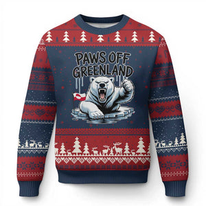 Paws Off Greenland Ugly Christmas Sweater Resist Polar Bear Political Satire TS11 Navy Red Print Your Wear