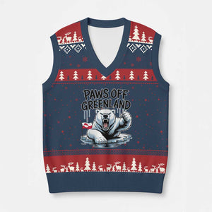 Paws Off Greenland V-Neck Knit Sweater Vest Resist Polar Bear Political Satire TS11 Navy Red Print Your Wear