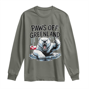 Paws Off Greenland Long Sleeve Shirt Resist Polar Bear Political Satire TS11 Military Green Print Your Wear