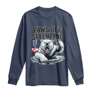 Paws Off Greenland Long Sleeve Shirt Resist Polar Bear Political Satire TS11 Navy Print Your Wear