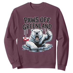 Paws Off Greenland Sweatshirt Resist Polar Bear Political Satire TS11 Maroon Print Your Wear