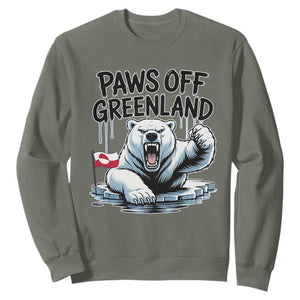 Paws Off Greenland Sweatshirt Resist Polar Bear Political Satire TS11 Military Green Print Your Wear