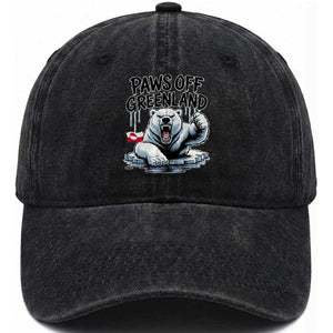 Paws Off Greenland Washed Cotton Baseball Cap Resist Polar Bear Political Satire TS11 Print Your Wear