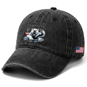 Paws Off Greenland Washed Cotton Baseball Cap Resist Polar Bear Political Satire TS11 Print Your Wear
