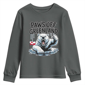 Paws Off Greenland Youth Sweatshirt Resist Polar Bear Political Satire TS11 Dark Heather Print Your Wear