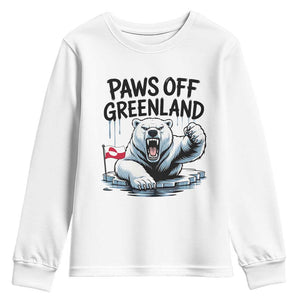 Paws Off Greenland Youth Sweatshirt Resist Polar Bear Political Satire TS11 White Print Your Wear