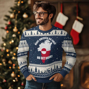 Nu Det Nuuk Make America Go Away Ugly Christmas Sweater Support Greenland Political Statement TS11 Navy Beige Print Your Wear
