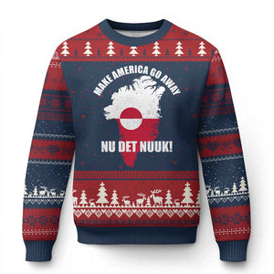 Nu Det Nuuk Make America Go Away Ugly Christmas Sweater Support Greenland Political Statement TS11 Navy Red Print Your Wear