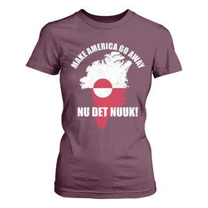 Nu Det Nuuk Make America Go Away T Shirt For Women Support Greenland Political Statement TS11 Maroon Print Your Wear