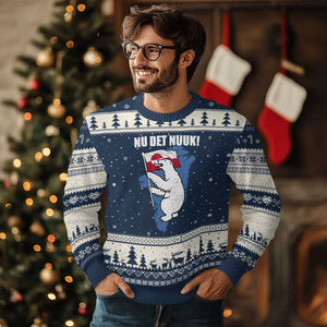Nu Det Nuuk Nows Enough Ugly Christmas Sweater Funny Saying Bear Greenlandic Flag TS11 Navy Beige Print Your Wear