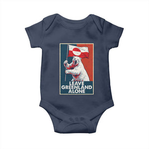 Leave Greenland Alone Baby Onesie Polar Bear Holding Flag Greenlanders Supports TS11 Navy Print Your Wear